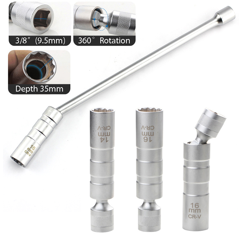 Spark Plug Socket Set - 14 ミリメートル 16 ミリメートルスパークプラグソケットレンチ磁気 12 角度修復除去ツール薄壁