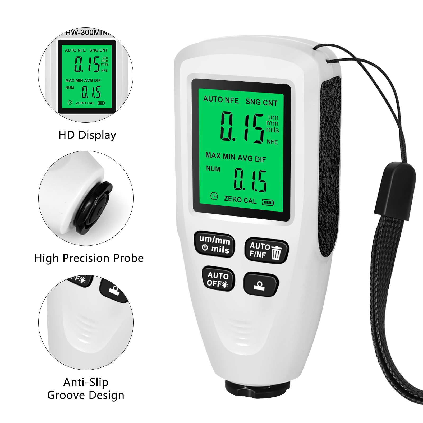 Paint Thickness Gauge - 自動車の厚さゲージの車のペイントテスター厚さ計超正確な0.1ミクロン/0-1300食品およびnfフィルム測定ツール