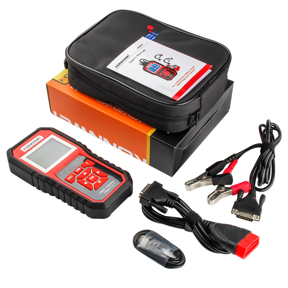 Car Diagnostic Tool - 新型オールインワンフル機能OBD2診断ツールKONNWEI KW870、6V 12Vバイク・車用バッテリーテスター付き