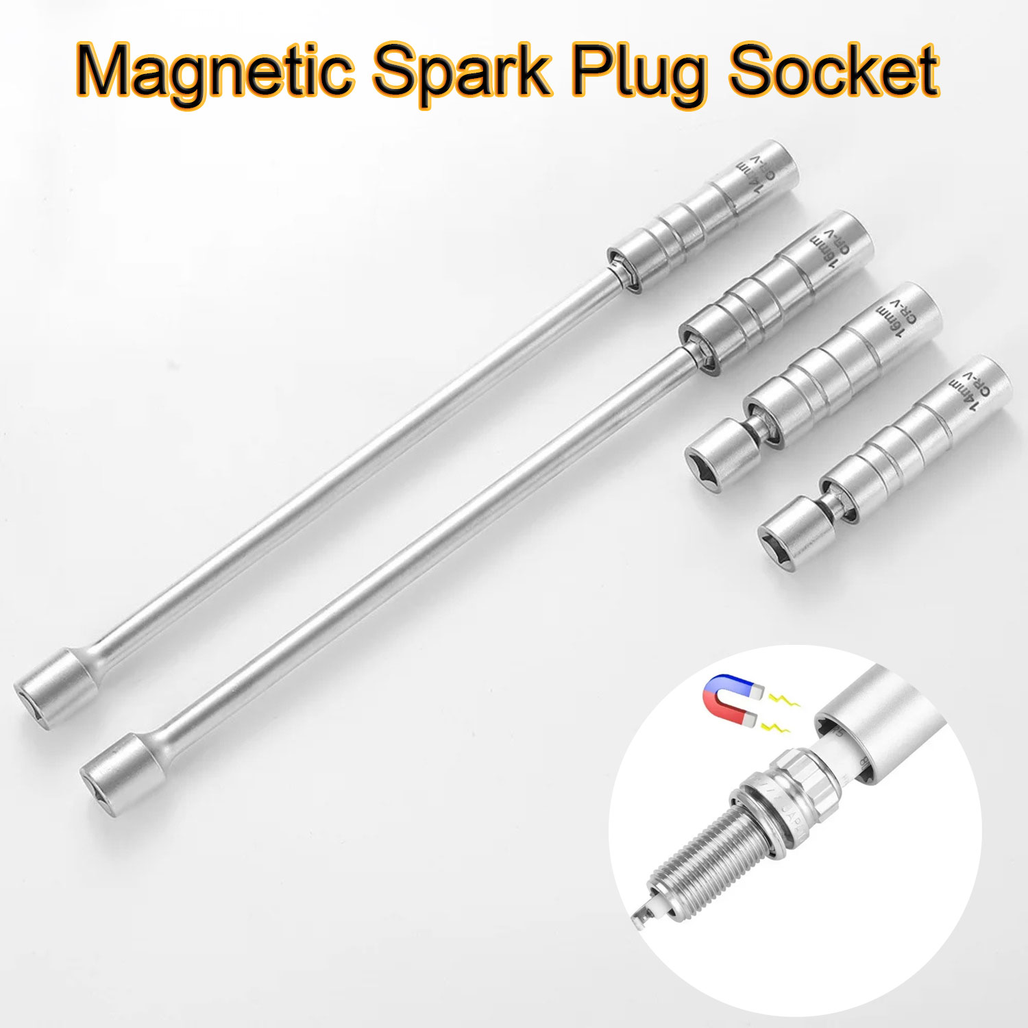Spark Plug Socket Set - スパークプラグソケットレンチアダプター 14mm16mm セット ユニバーサルジョイント 磁気フレキシブルソケット付き 薄壁